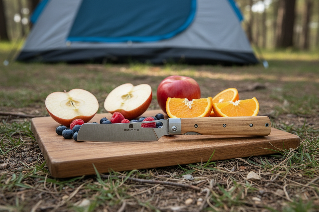 Folding knife cutting at the campground 