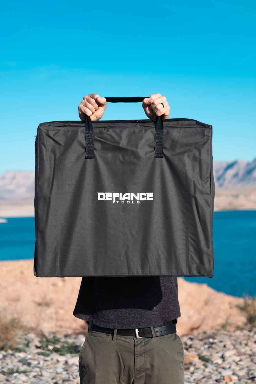 defiance tools folding camp table in carry bag