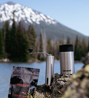 French press to go and coffee grinder